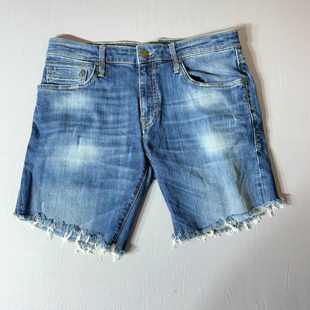 Mavi Josh‎ Mens Denim Shorts Size 33 Raw Hem Distressed Medium Wash Cut Off